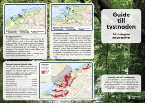 Maps and a text "Guid till tystnaden". Illustration