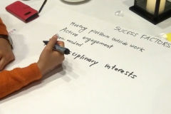 Close up on hand writing on a big paper. Photo.